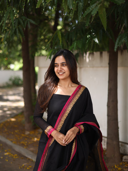 Studio Black with pink border kanchi cotton top and duppata
