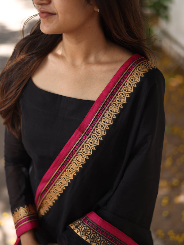 Studio Black with pink border kanchi cotton top and duppata