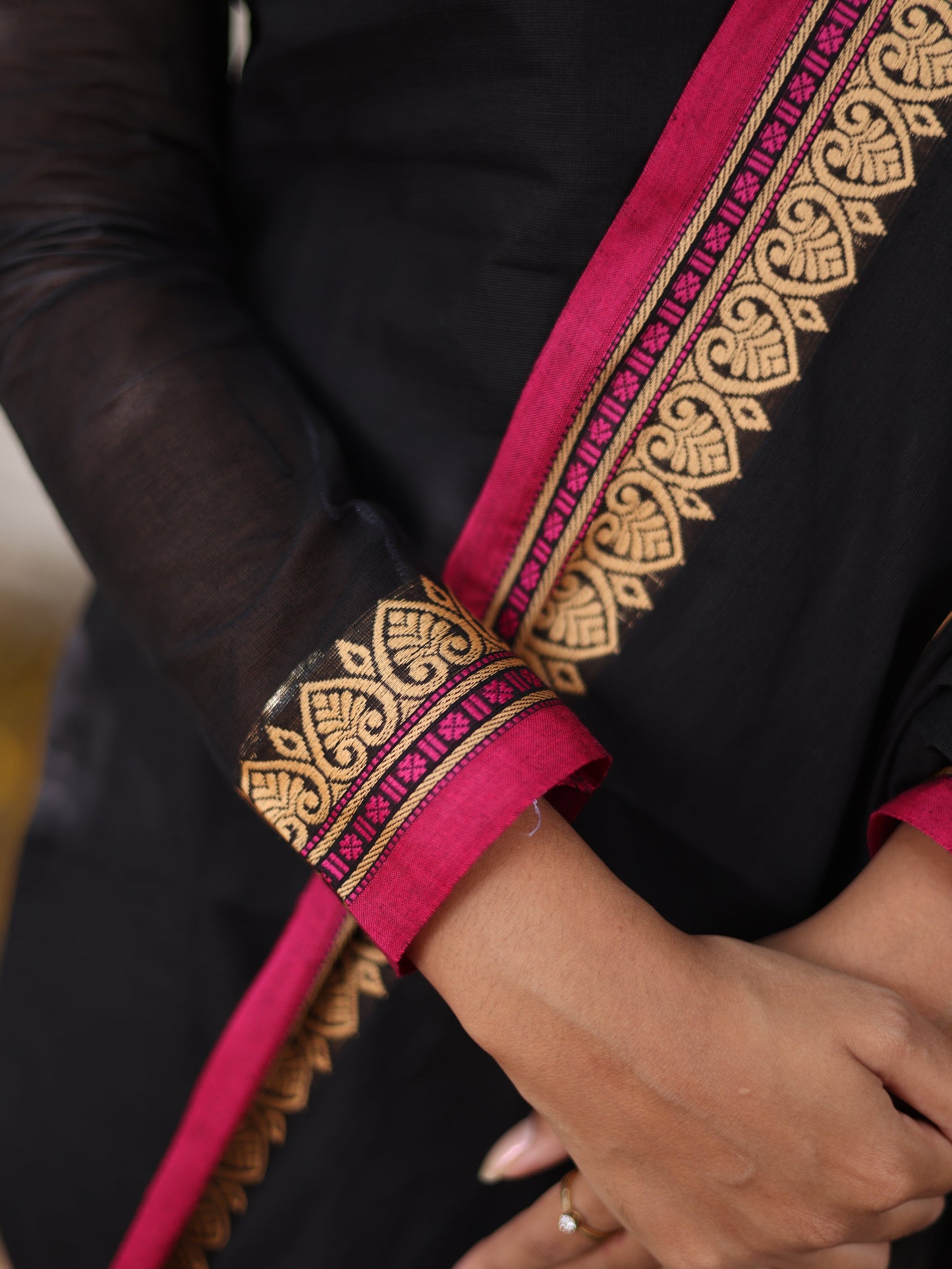 Studio Black with pink border kanchi cotton top and duppata
