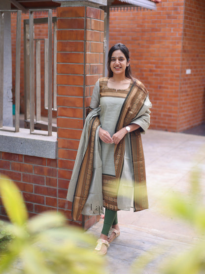 Studio Pastel Green Pure Kanchi Cotton Top and Duppata