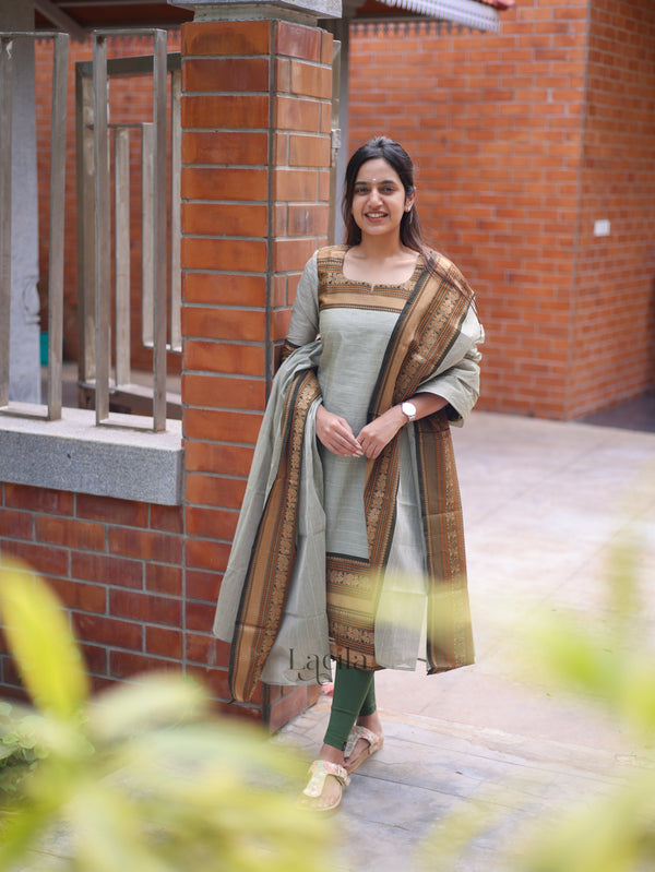 Studio Pastel Green Pure Kanchi Cotton Top and Duppata