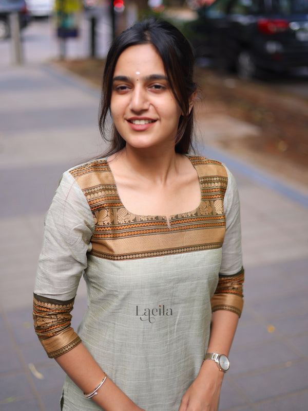 Studio Pastel Green Pure Kanchi Cotton Top and Duppata