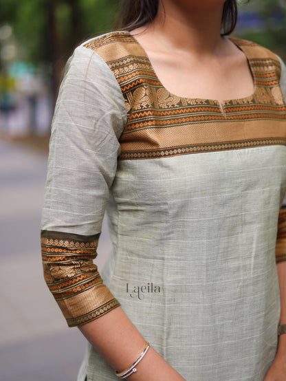 Studio Pastel Green Pure Kanchi Cotton Top and Duppata