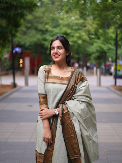 Studio Pastel Green Pure Kanchi Cotton Top and Duppata