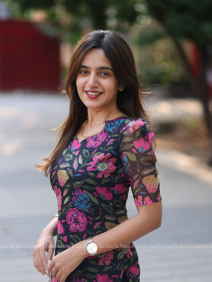 Studio Black Floral Organza Top