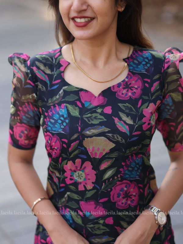 Studio Black Floral Organza Top