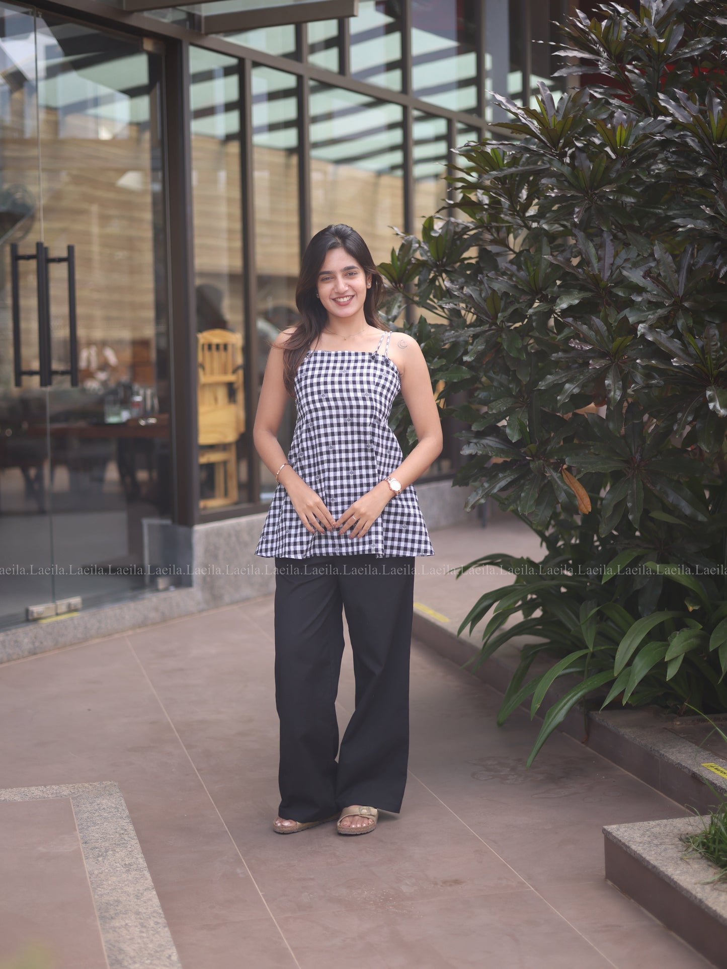 Studio Black Gingham Short Top