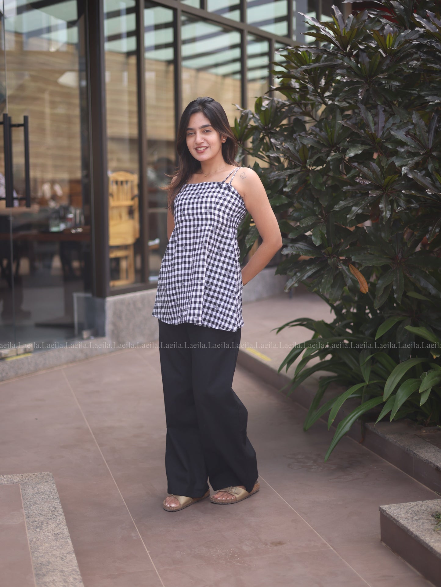 Studio Black Gingham Short Top