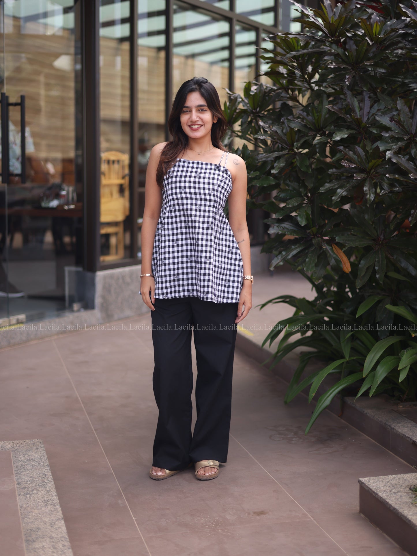 Studio Black Gingham Short Top