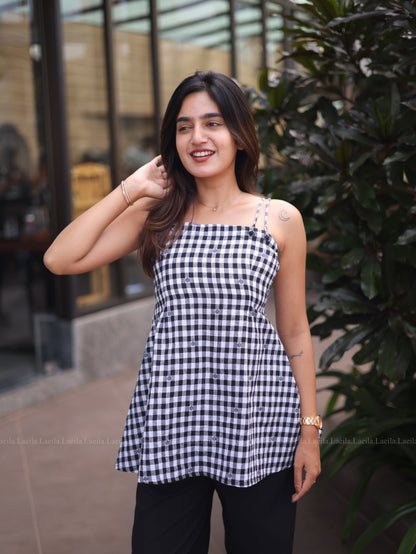 Studio Black Gingham Short Top