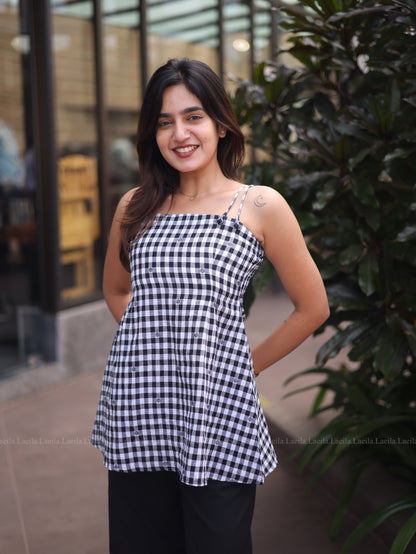 Studio Black Gingham Short Top