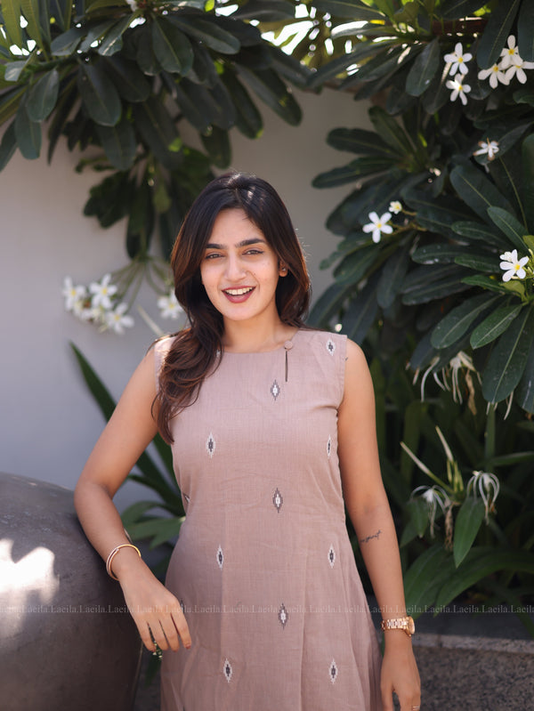 Studio Beige A Line Dress - Sleeve Length Can be Customized