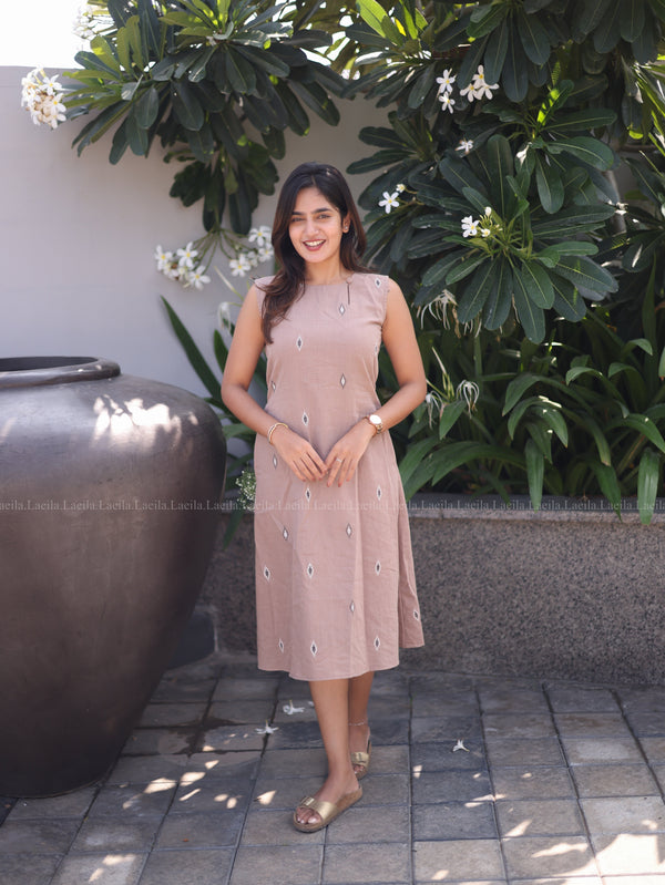 Studio Beige A Line Dress - Sleeve Length Can be Customized