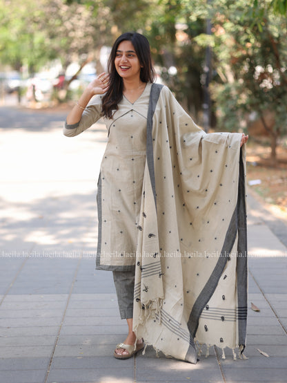 Studio Beige with grey Cotton kadhambari set