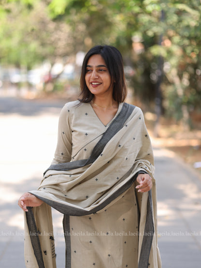 Studio Beige with grey Cotton kadhambari set