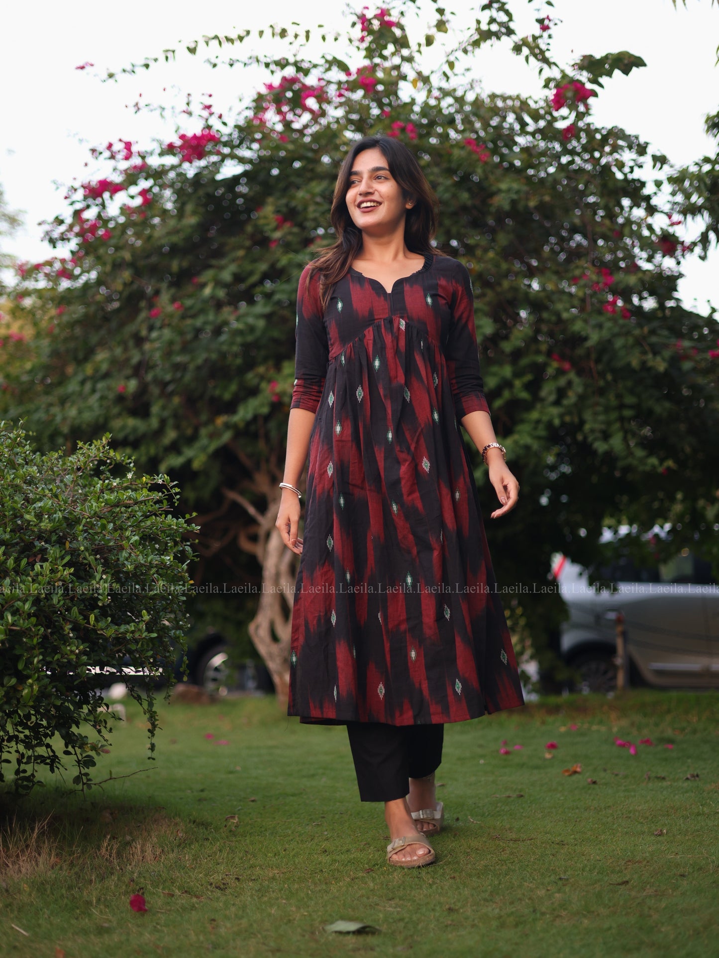 Studio Maroon Ikkat Alia Cut Kurta Top