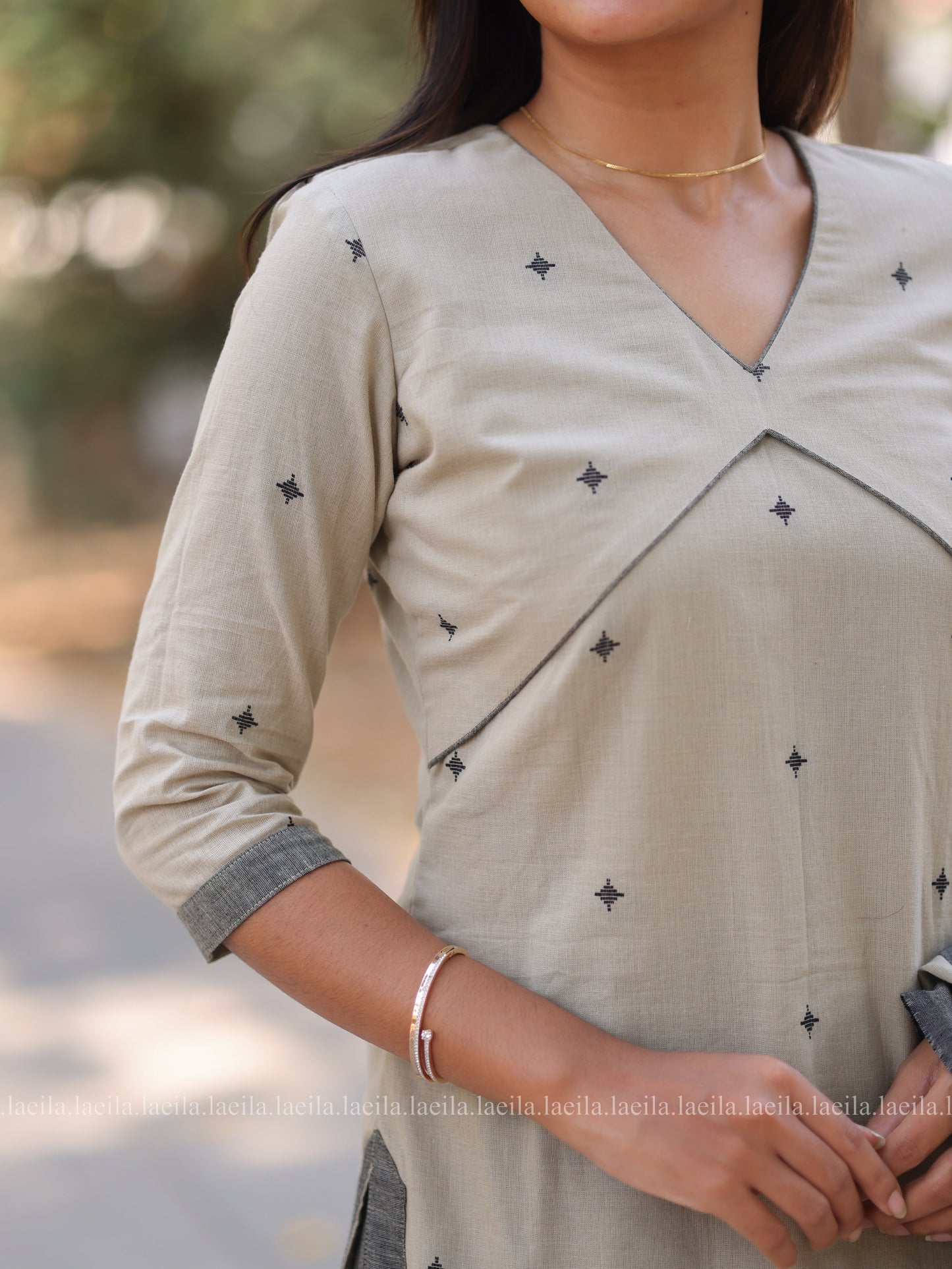Studio Beige with grey Cotton kadhambari set