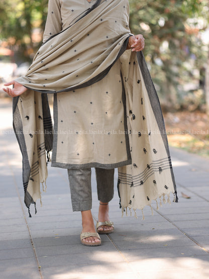Studio Beige with grey Cotton kadhambari set