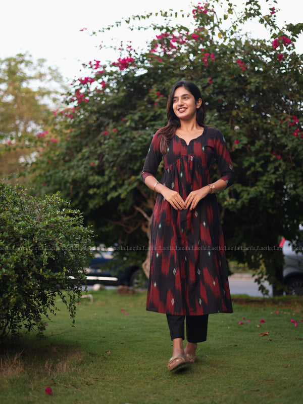 Studio Maroon Ikkat Alia Cut Kurta Top