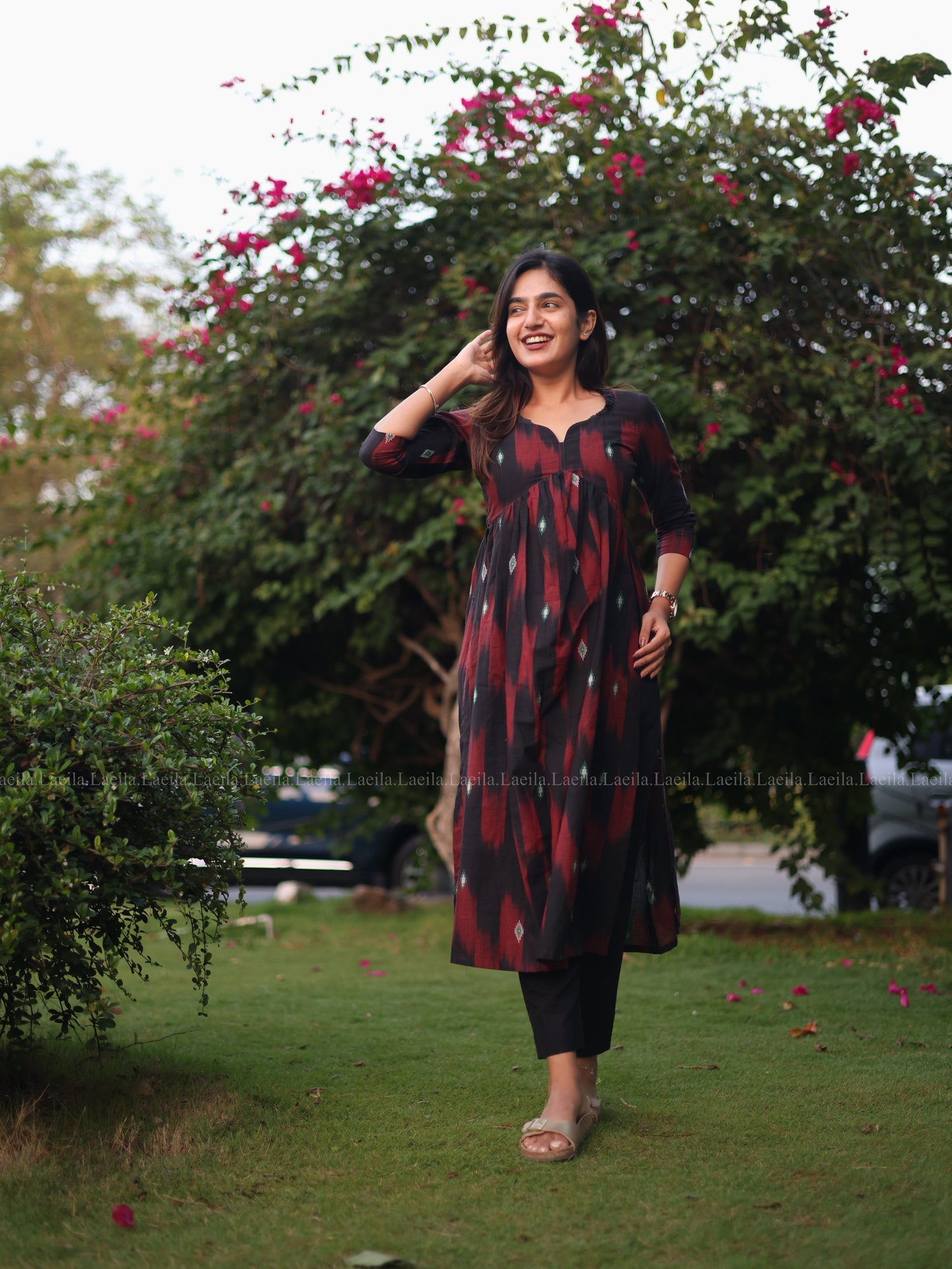 Studio Maroon Ikkat Alia Cut Kurta Top