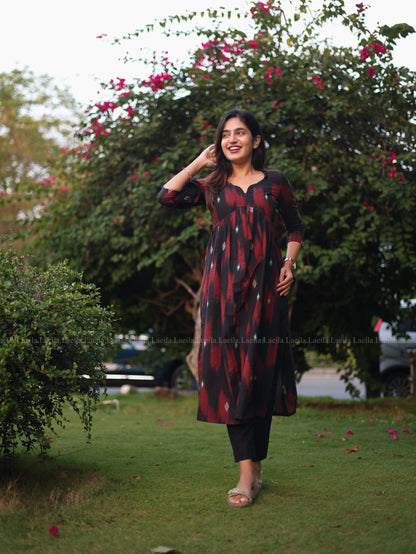 Studio Maroon Ikkat Alia Cut Kurta Top