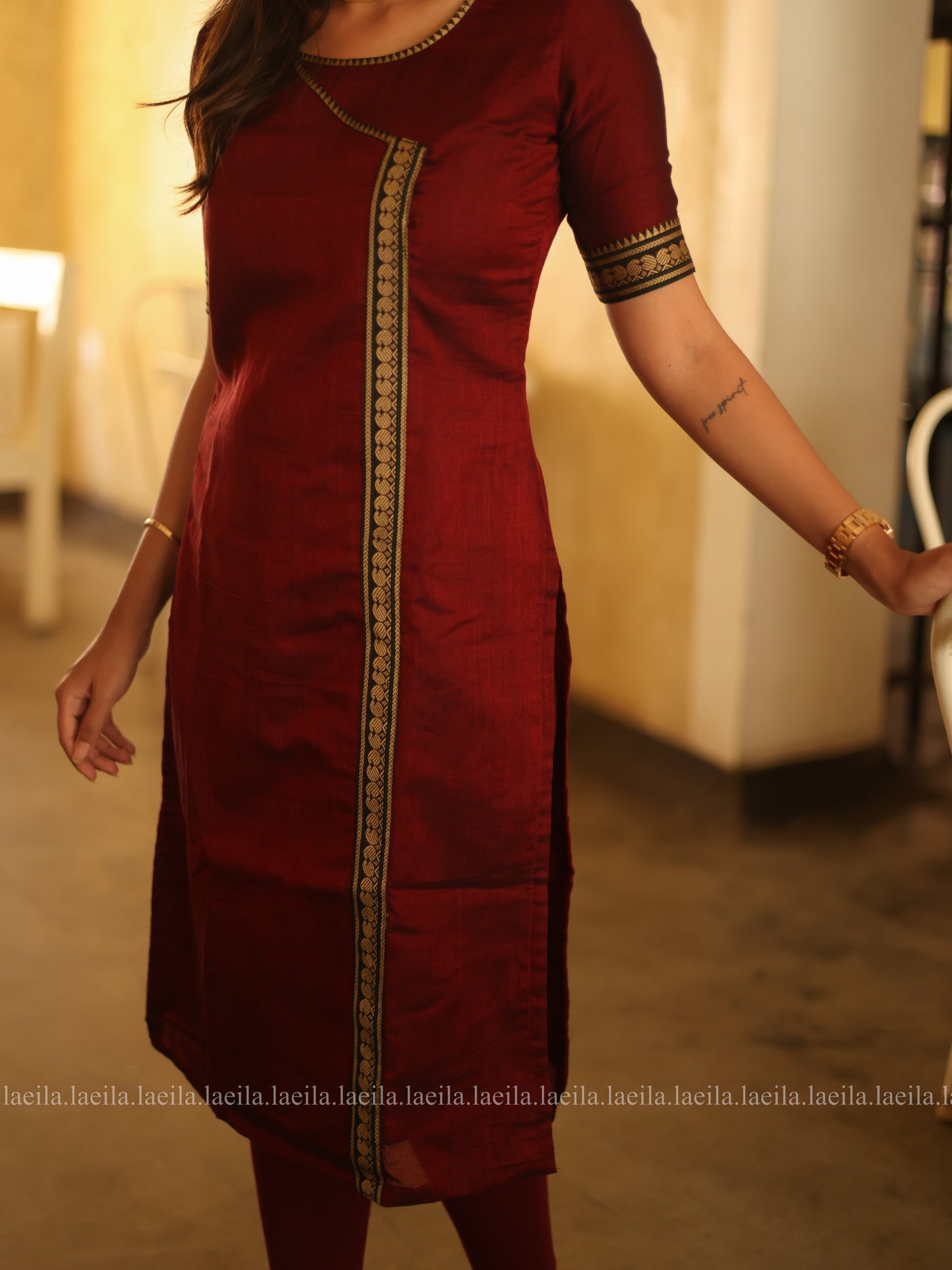 Studio Maroon Malar Narayanpet Cotton Top & Dupatta Set