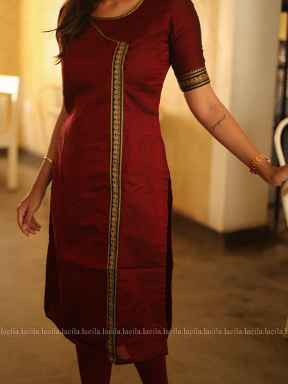 Studio Maroon Malar Narayanpet Cotton Top & Dupatta Set