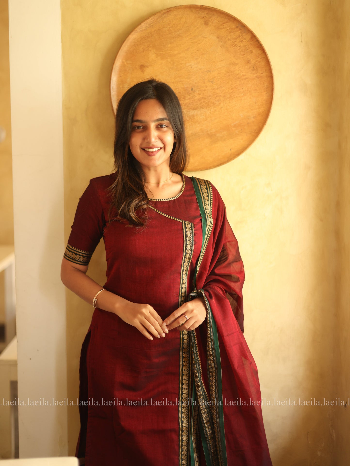 Studio Maroon Malar Narayanpet Cotton Top & Dupatta Set