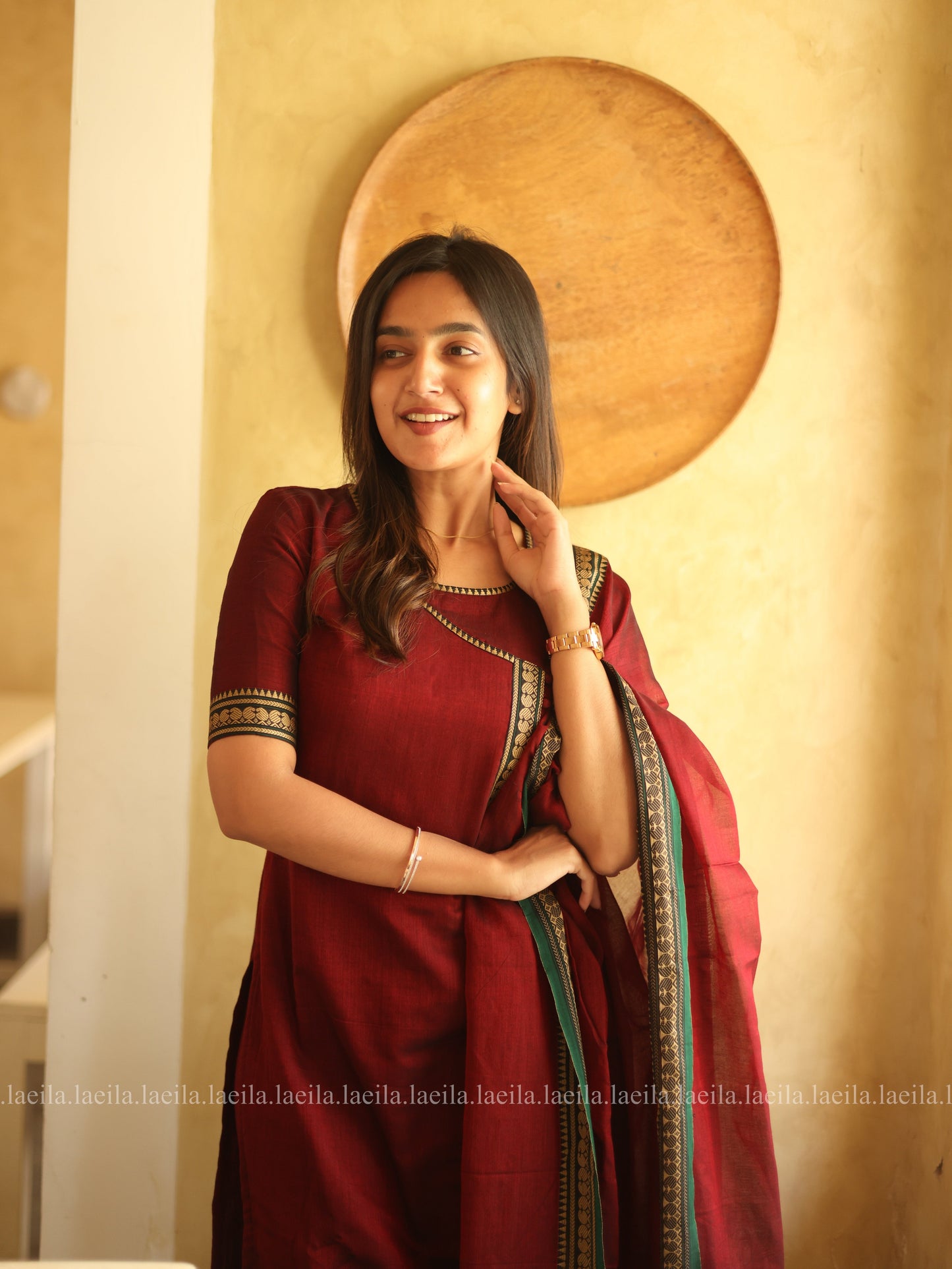 Studio Maroon Malar Narayanpet Cotton Top & Dupatta Set