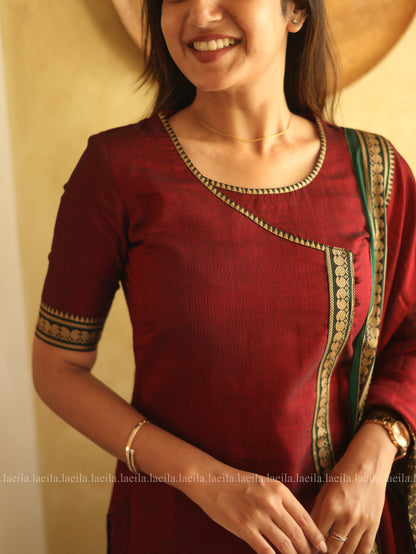 Studio Maroon Malar Narayanpet Cotton Top & Dupatta Set