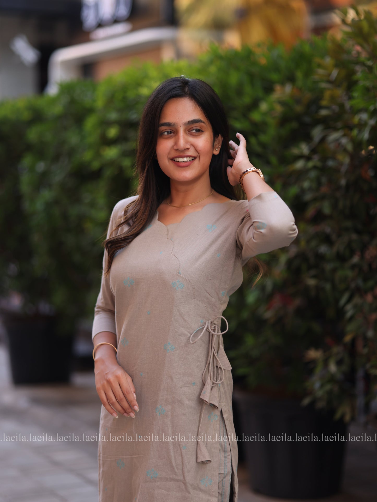 Studio Ecru Beige Scallop Meera Cotton Co-Ord Set