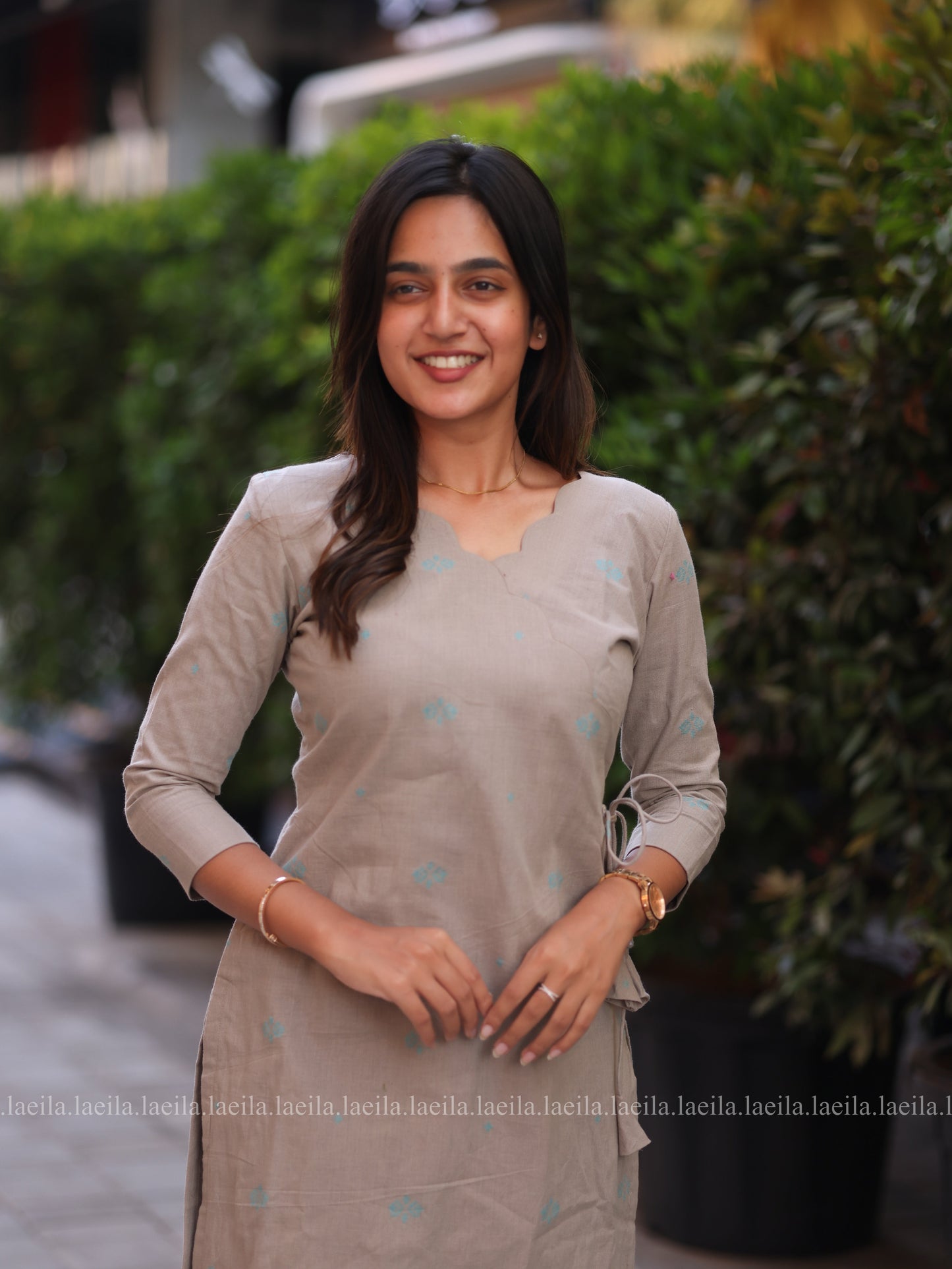 Studio Ecru Beige Scallop Meera Cotton Co-Ord Set