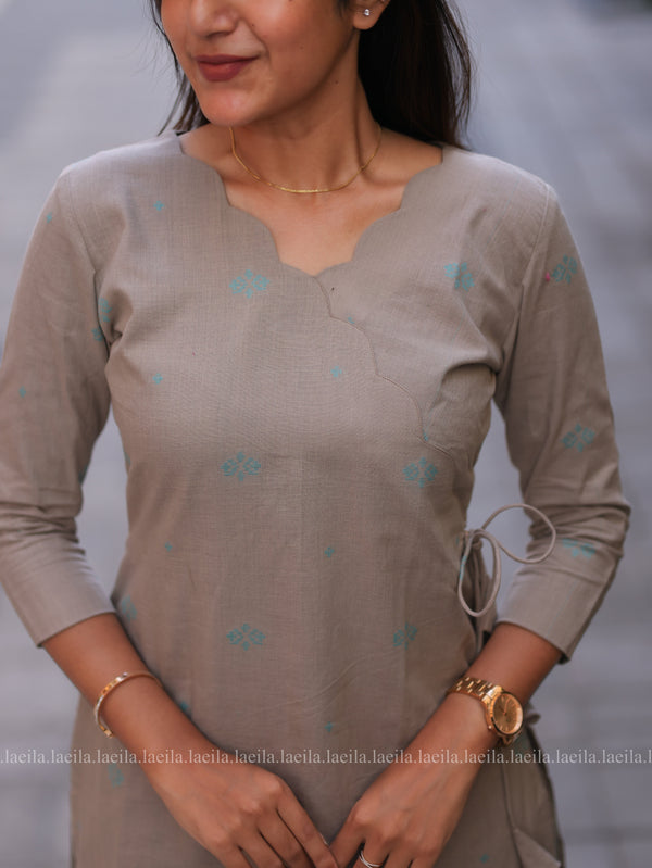 Studio Ecru Beige Scallop Meera Cotton Co-Ord Set