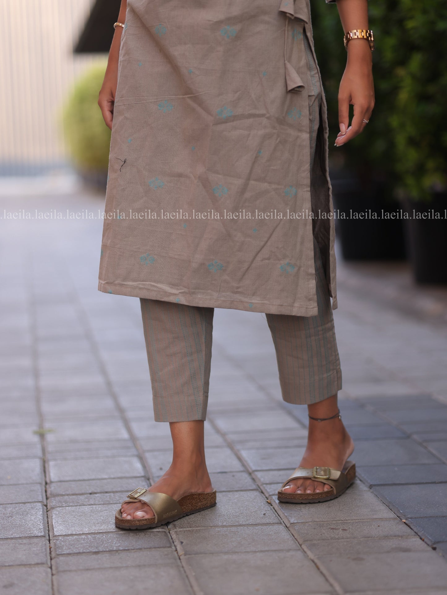 Studio Ecru Beige Scallop Meera Cotton Co-Ord Set