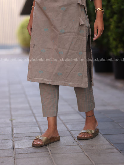Studio Ecru Beige Scallop Meera Cotton Co-Ord Set