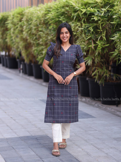 Studio Dark grey top & half white pant set