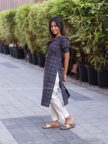 Studio Dark grey top & half white pant set