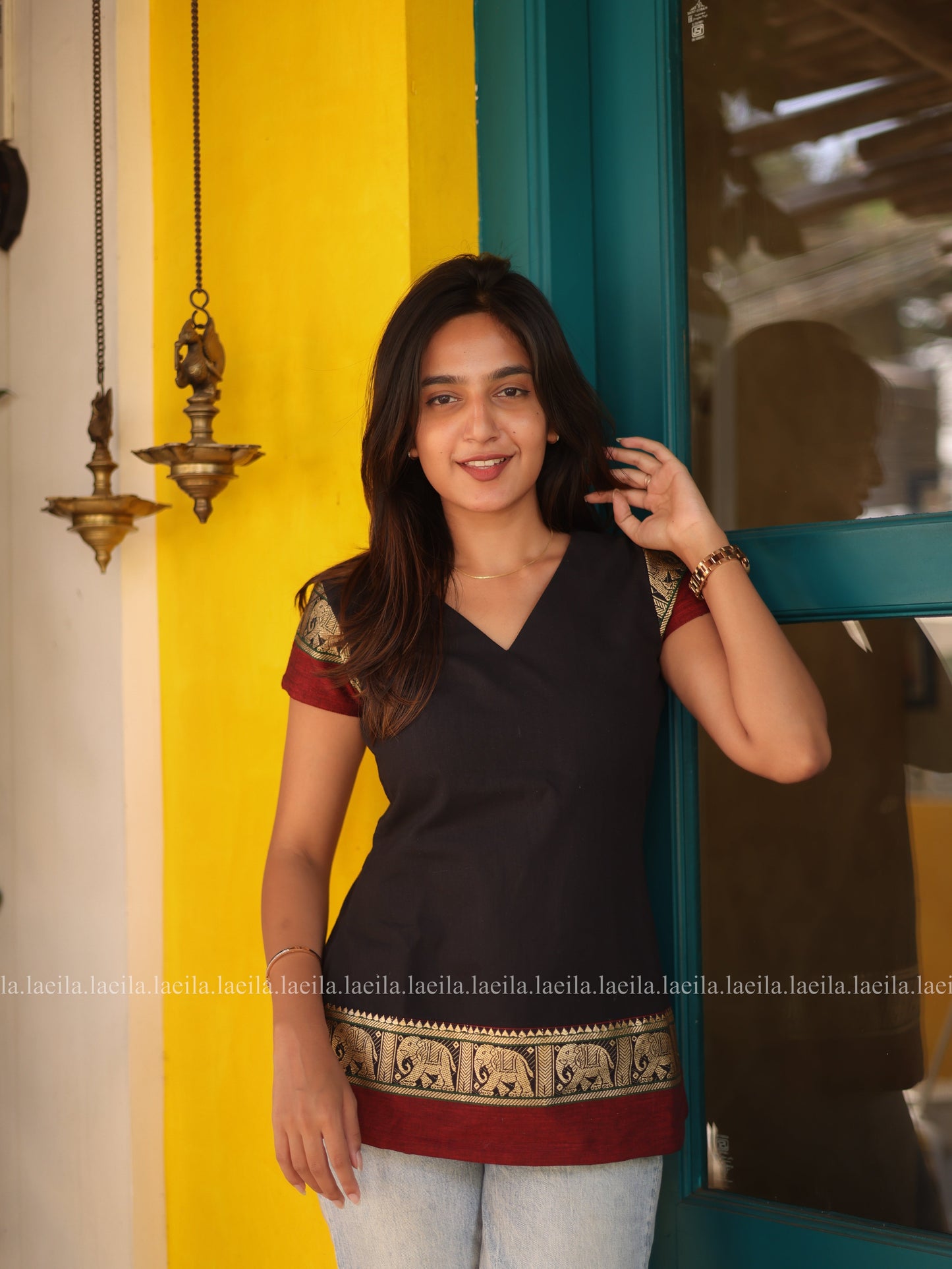 Studio Maya Black Short Sleeve Top