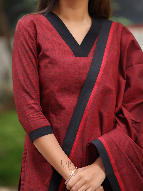 Studio Maroon and black Cotton Kadhambari Set LP