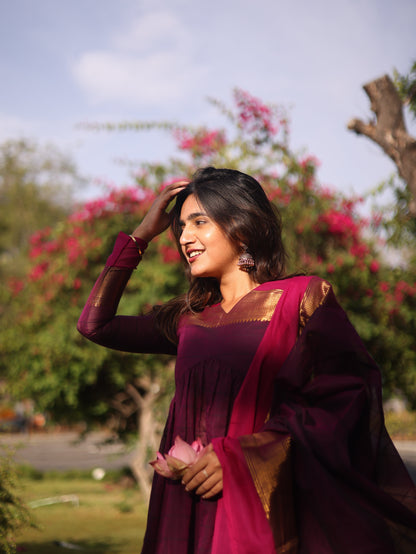 Studio  Wine Kanchi Cotton Alia Cut Set