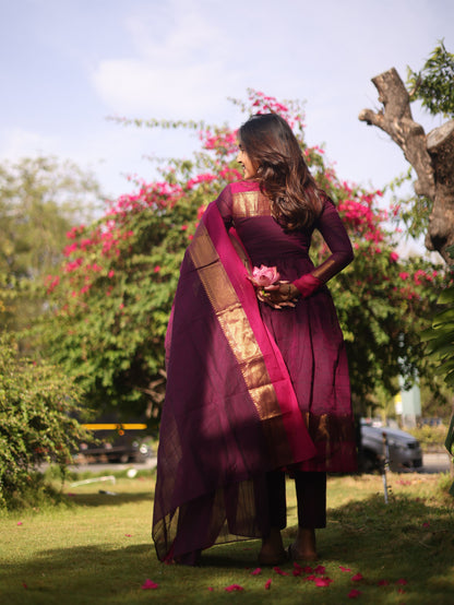 Studio  Wine Kanchi Cotton Alia Cut Set