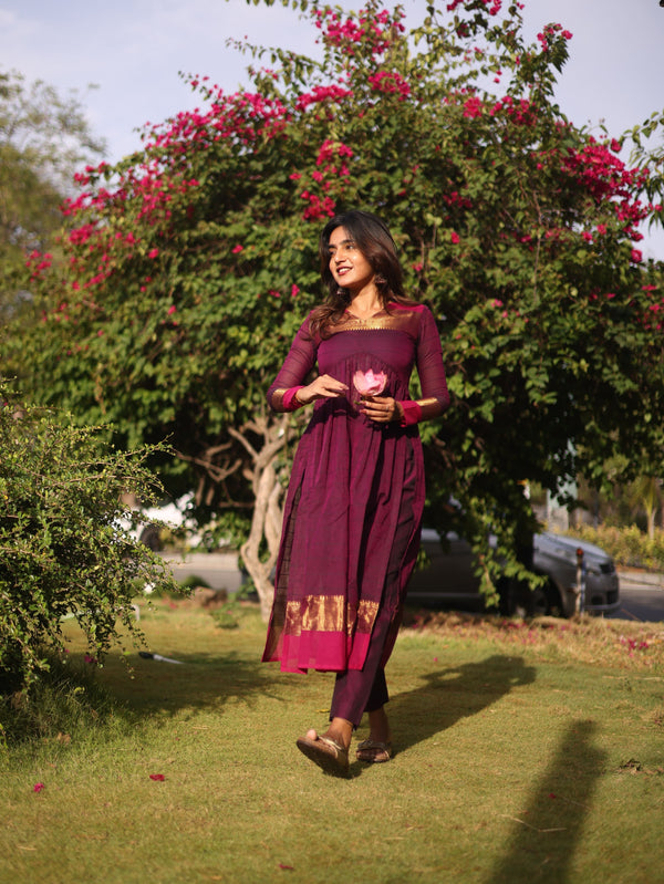 Studio  Wine Kanchi Cotton Alia Cut Set