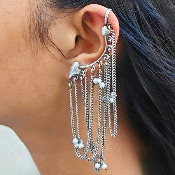 Leafe Oxidized Cascading Chain Earcuffs for Women