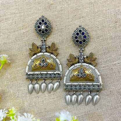 Dual Tone Oxidised Bird Earrings