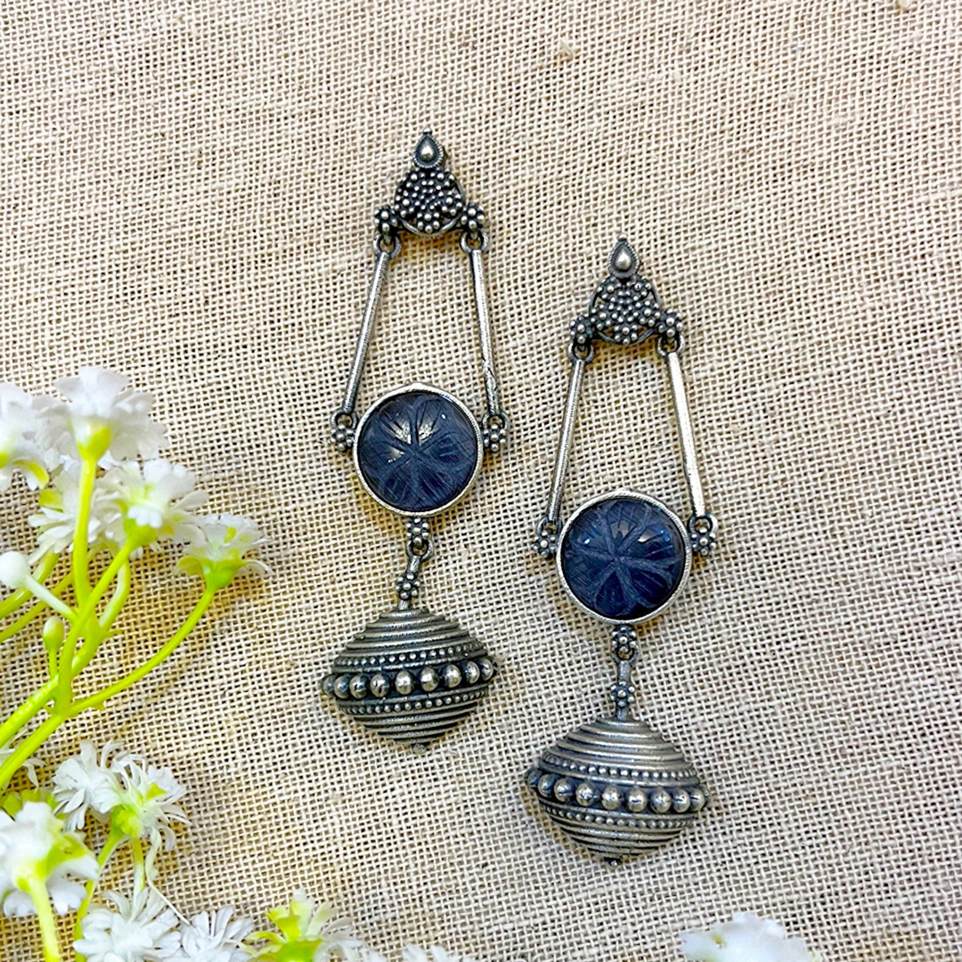 blue stone oxidised earrigs