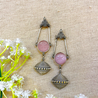 Oxidised Pink Stone Earring