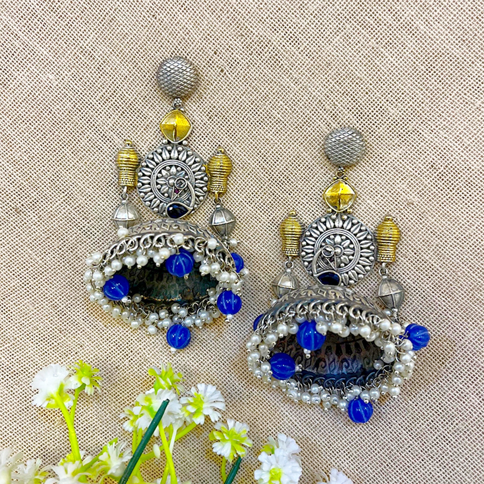 blue oxidised earrings