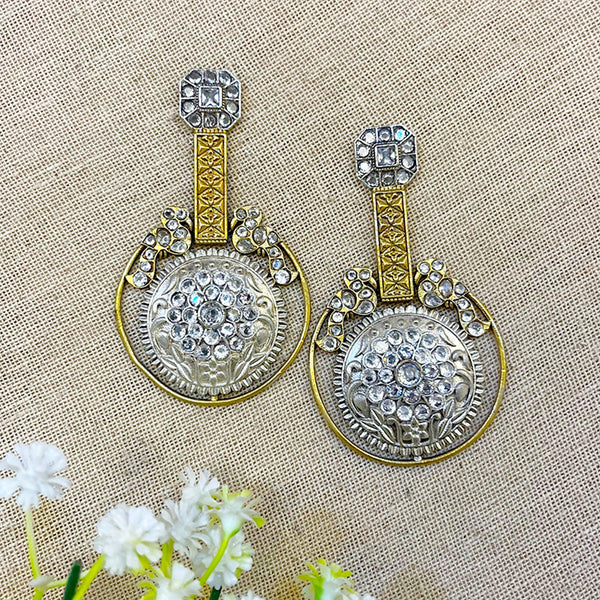 Dual Tone Sone Long Earrings