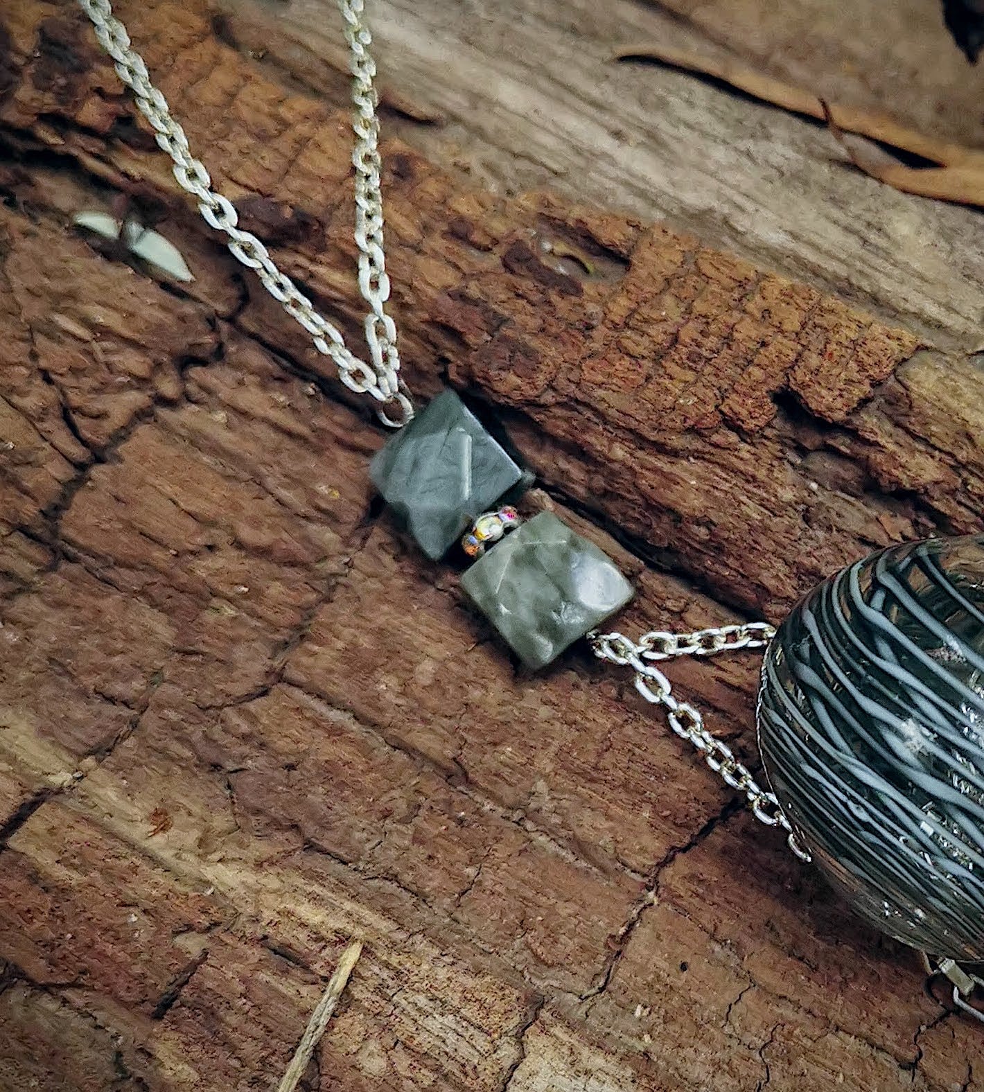 Lovers Embrace- Necklace (Smoke with Natural Cat’s Eye Crystal)