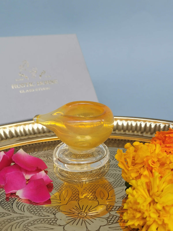 Art Glass Puja Diya-  Kesari Kiran (Set of 2)